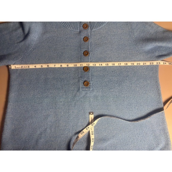 Pure Jill Pale Blue Button Neck Knit Sweater Petite L Cozy Casual Comfort Top - Picture 11 of 12